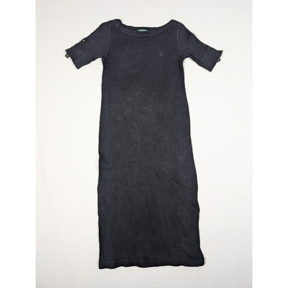 Lauren Ralph Lauren Maxi Dress Ribbed Knit Black Sz S Teacher Work Minimalist - Picture 2 of 6
